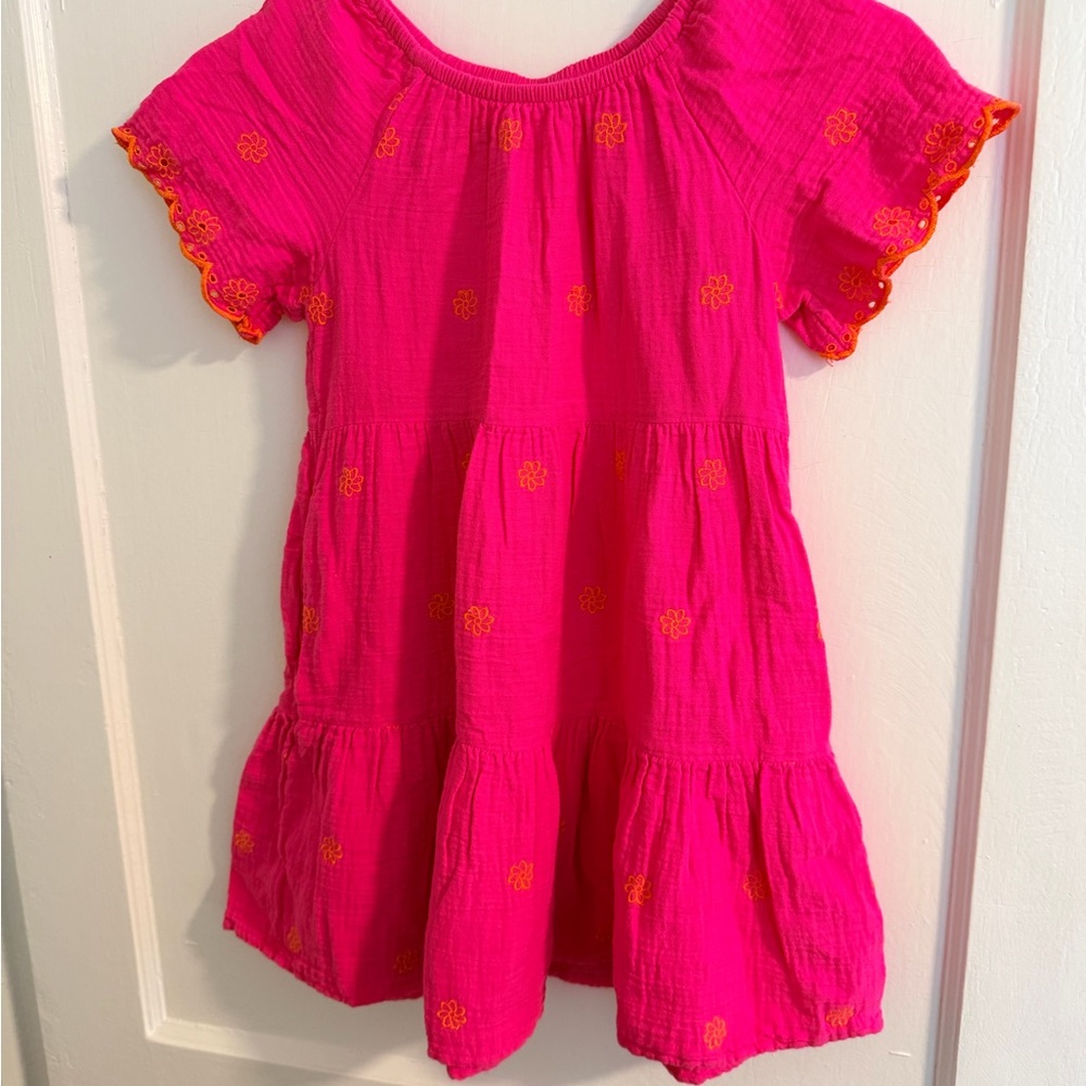 Cat & Jack Hot Pink Tiered Dress with Orange Floral Accents